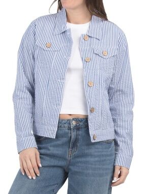 Dash Women's Blue Striped Button-Front Jacket